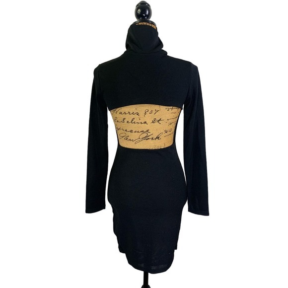 THAT'S SO FETCH Bodycon Turtle‎ Neck Open Back LBD Long Sleeve Dress NWT - Picture 5 of 13